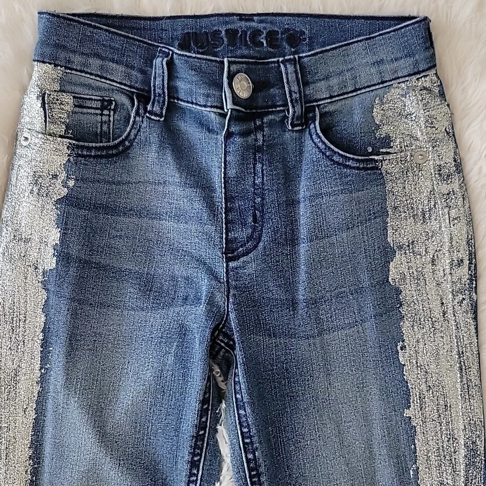 Justice Jeans Girls Size 12 Slim Silver Glitter Stripe